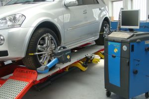 Mercedes ML during wheel alignment process